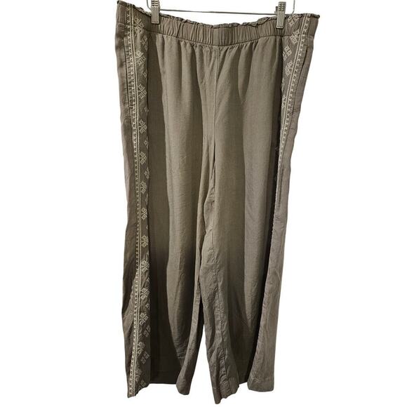 J. Jill PureJill Large Cropped Embroidered Pants Caper Wide Leg‎ Pull On Green - Picture 1 of 7